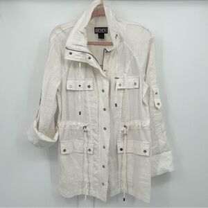 BEREK 2 Size Small White Zipper & Snap Front Tunic/Blouse w/Snake Print Accents